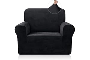 FreeBiz Sofa Covers 1 Seater Elastic Fabric Slipcovers Stretch Couch Slip Cover Plush Protector for Kids Pets Living Room Black