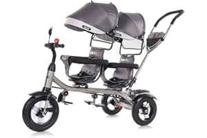 Chipolino Tricycle, 2Play, pour Jumeaux, pneus Caoutchouc, Guidon, jusqu'à 50kg, Coloris:Gris Gris Clair Gris Clair