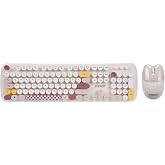 Everest KM-6284 WHISKER Renkli Tuşlu Bej Kablosuz Q Klavye + Mouse Set