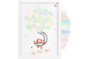 FINEELY Personalisiert Gästebuch A3 "Moon" Geschenk Ideen für Taufe I Geburt I Babyparty und Kommunion I Geburtstageschenk für Mädchen und Jungen I Babyshower spielen und andenken I Taufe deko und Party