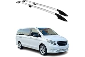 OMAC Barres de Toit Longitudinale pour Mercedes Vito W639 W447 2003 à 2023 Empattement Moyen L2, Rails de Toit Longitudinales pour Voiture, Gris, Capacité de Charge 75 kg