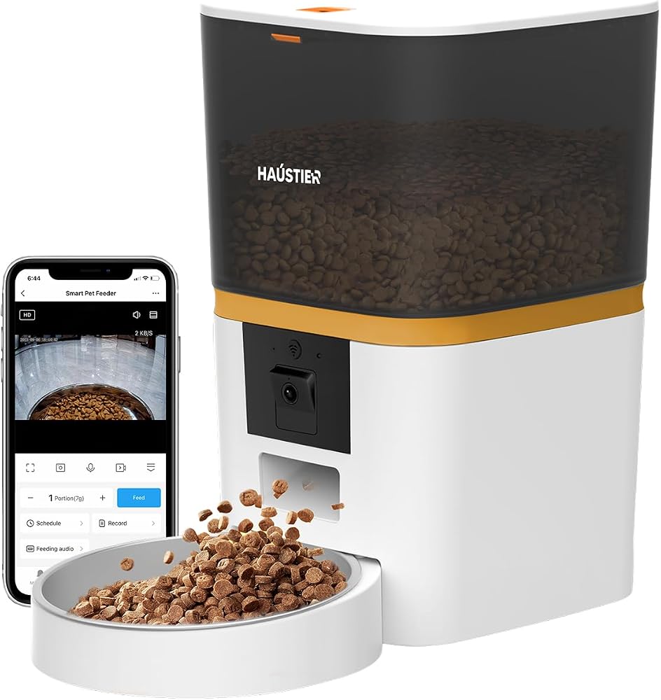 Haustier QQ009 Gece Görüşlü 1080P FHD kameralı, Akıllı Otomatik Kedi Mama Kabı, Tuya App-Wifi Uzaktan Kontrol, Sesle Çağırma, 2.4Ghz-5Ghz, 6Lt hazne, Metal Kase (Beyaz)