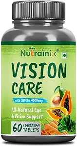 Nutrainix Vision Care | Natural Eye & Vision Support | Combination of Lutein, Vitamin A, Vitamin E, Vitamin B2, Zinc & Copper - 60 Vegetarian Tablets