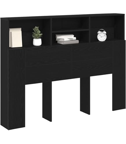 VidaXL Headboard Cabinet Indoor Wall Bed Bookcase Backboard Home Bedroom Organiser Storage Shelf Rack Furniture Black 160x19x103.5 Cm