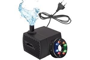 CAM2 Mini pompa wodna z 8 diodami LED i przyssawkami, pompa do fontanny 280 l/h, 4 W, 220 V-240 V, 50/60 Hz, regulowana ilość wody 8/13 mm, nadaje się do małych akwariów, pomp akwariowych, ogrodów