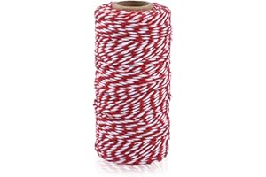 ALOHOVME 2mm Red and White Cotton String, 100M Cotton Bakers Twine for Gift Packaging, DIY Arts and Crafts, Gardening, Cooking, Tying, Butcher Twine, Baking, Scrapbook, Home Decoration and Christmas Ornament