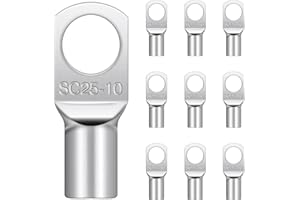 10 Pcs Cable Lugs M10, Hanibos SC25-10 Copper Tube Battery Cable Ends Lugs Battery Terminals Connectors Tinned Copper Crimp Lugs