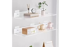 VEPEPE 2 Piezas Transparente Baldas Pared sin Agujeros con Tornillos, Acrílico Estanterias De Pared sin Agujeros 30cm, Pequeño Estantes de Adhesivo para Baño, Dormitorio, Cocina, Salón (1, Forma de A)