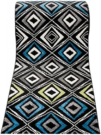 Black Blue Rug Runner - Modern Trendy Contemporary Diamond Pattern - Perfect For Hall Hallway Stairs - Soft Dense Pile Carpet - " ORLANDO " 80 x 210 cm ( 2ft7" x 6ft11" ) Long