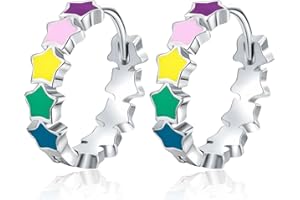 Qings Orecchini a Cerchio Stelle Colorate - Argento Sterling 925 Arcobaleno Dormienti Piccoli Orecchini a Bottone Regali di Compleanno per Ragazze Bambina