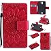 Produktbild Lonchee Huawei Y360 / Huawei Ascend Y360 Leder Wallet Tasche Brieftasche Schutzhülle , Sonnenblumen geprägten Muster Design Hochwertige PU Leder Folio Tasche Case Hülle im Bookstyle mit Standfunktion Kredit Kartenfächer (Rote)