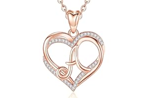 INFUSEU Heart Pendant Necklace Letter A-Z Alphabet Capital Jewelry Double Heart Initial Necklaces Cubic Zirconia CZ for Women Romantic Gifts, 20 Inch Chain
