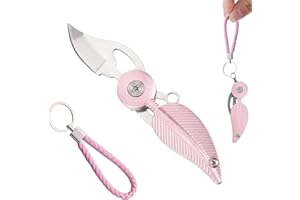 ZALHIN Coltello Pieghevole Piuma Rosa - Coltellino Tascabile Portatile, Coltello Pieghevole, Coltello Portachiavi, Strumenti di Difesa Personale delle Donne, Coltello Multiuso, Taglierino Piccolo