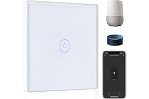 BSEED Smart Lichtschalter 1 Fach 1 Weg Wifi Smart Lichtschalter arbeitet mit Amazon Alexa and Google Home,Touch Wandschalte Glas Touchscreen-schalter Weiß, 2.4GHz(Erforderlich NeutralDraht)