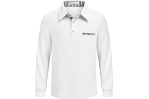 Arshiner Maglietta Polo a Maniche Lunghe per Bambino, Camicia Elasticizzata con Colletto con Dettaglio a Quadri e Taschino, Elegante e Morbida per Scuola e Autunno, 5–12 Anni
