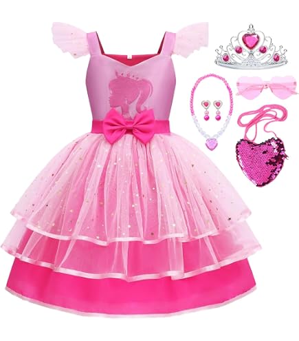 Rubie's Barbie - Costume classico Barbie Principessa per bambini, taglia 7-8 anni, vestito tutù rosa con top stampato Barbie, costume per Halloween, carnevale, Natale