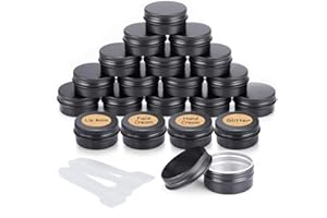 MELLIEX Pots en Aluminium, 20 Pièces Conteneurs Cosmétiques Vide pots de Voyage Rondes avec Mini Spatule et étiquette pour Maquillage, Crème, Baume à lèvres - 20 ml