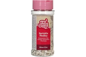 FunCakes Sprinkle Medley Silver Chique, Plata: Decoraciones de Azúcar, Buen Sabor, Perfectas para Decorar Tartas, Pasteles, Cupcakes y Galletas, Sprinkle Mix. 65g