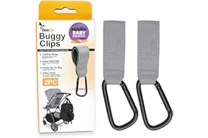 BeeGo® Buggy Clips – 2025 Award-Winning Stroller & Pram Hooks for Bags, Strong Pushchair Clips for Shopping Bags & Nappy Bags (2 Pack, Grey)