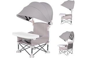 DORUGAGE Baby Feeding Chair | Foldable Toddler Camping Chair | Travel Highchair Baby Camping Chair with Tray & Canopy | Portable High Chair Baby Beach Chair Booster Seat Accessories for Camping