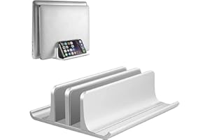 VAYDEER Support Vertical Ordinateur Portable, Support PC Portable, Conception Incurvée aux Deux Extrémités, Peut Placer des Laptop et Phone en Même Temps, Compatible avec Macbook Pro, iPad - Argent