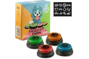 HAPPY PLANET PETS LightUp Paws - LED Recordable Training Buttons for Dogs, Puppy & Pets. Free Stickers. Train Your Dog Easily To Press Buzzers And Voice What They Want To Do. The Perfect Present For Your Pet