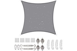 NAKIHOUSE Waterproof Shade Sail with Rope Fixing Kits, 3x3m Square Sun Shade Sail 98% UV Block Awning Canopy for Garden Patio (Light Grey)