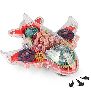 Kiddie Galaxia Transparent Plane Aero Plane Bump and Go Plane with 3D Lightning, Moving Gears and Music,Birthday Toy Gift for 1-6 Year Old Boy, Toy for Kids
