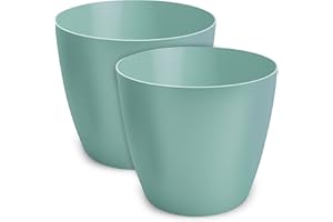 TULMERO matowa doniczka, plastikowa doniczka, doniczka dekoracyjna do dużych roślin, 2x zestaw doniczek, doniczka na zioła, (2 szt.) Zielony, ø 30 cm