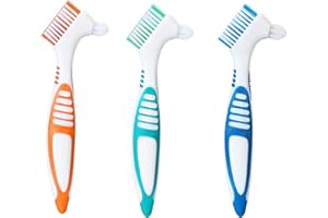 AMACOAM Spazzola per Denti Finti Set Spazzolino per Dentiera Protesi Spazzola di Pulizia Protesi Setole Multistrato Spazzola per Protesi Care per Dentiera Per Pulizia e Cura Dei Denti 3 Pezzi 3 Colori
