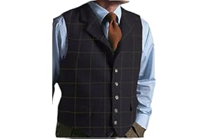 SOLOVE-SUIT Mens Casual Plaid Suit Vest Tweed Slim Fit Waistcoat for Wedding Groomsmen
