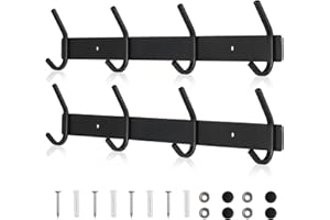 Qiannhee Coat Rack Wall Mounted 43cm 40KG Heavy Duty Black Door Hooks Clothes Rack 4 Hooks for Hanging Wall Screw in Rustproof Stainless Steel Coat Hooks for Door Kitchen Bathroom Hallway, 2 Pack