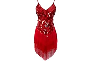 Grouptap Womens Flapper Gatsby Pailletten Quaste Gesellschaftstanz Sling Rock Cyan blau/rot/weiß Latin Salsa Tango Samba Cha Cha Rumba Kleid Größe 32/34/36/38