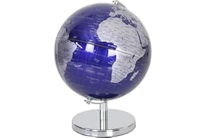 The Leonardo Collection Drehbar World Desktop Globus Poliert Silber Metall Ständer Sockel Erde Blau - Blau, 19cm