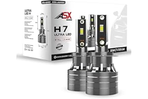 ASX Iluminación Ultra LED Off Road, 23W, 1725 Lúmenes Reales, Lámpara de Faros Delanteros 12-70V. Bombillas LED Luz Blanca 6000K Chip CSP, Conversión Faros Led, IP68, Pack 2 (H7)