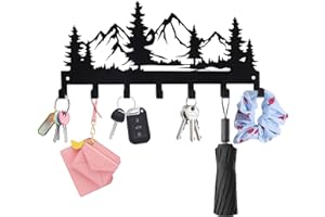 EclipseGuard Porta Chiavi da Muro Per Casa, Portachiavi da Muro in Metallo Nero con 7 Ganci, Portachiavi da Parete Appendino per Montagna Decorativo per Corridoio, Porta anteriore, Camera da letto