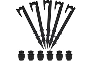 HAKOTOM 50 Stück Heringe Kunststoff Schwarz Erdnägel Erdanker Plastik Garten Bodenanker Gartenschlauch Erdspieße mit 6 stk Schlauchstopfen für Gartenvlies Sandkastenabdekung Unkrautvlies Maulwurfnetz