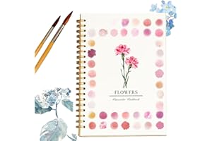 GENERIC Ensemble de cahiers d'exercices de peinture à l'aquarelle, carnet de croquis à spirales, adapté aux débutants, avec pinceaux, cadeau pour adultes et adolescents - Fleurs