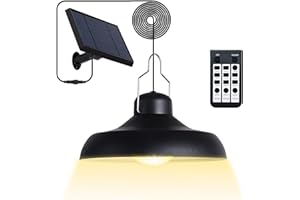 Gonengo Luminaire Solaire Suspendue pour Intérieur et Extérieur, Réglable, avec Télécommande, 2800K, 4500K, 6500K, Étanche, pour Grange, Remise, Pavillon, Terrasse, Jardin, Maison