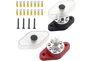 Gloaso KFZ Sammelschienen 12V- 48V DC 300A robuster Stromverteilerblock M10 Pfosten + 8 Schraubklemmen, mit 16 Ringschuhklemmen und Abdeckung für Marine, Boot, Auto, Solar, Rot& Schwarz, 2 Stück