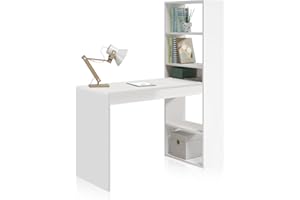 HABITDESIGN Abitti Tavolo da PC o scrivania con libreria Reversibile in Bianco Alpi, 144 x 120 x 52 cm