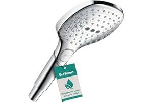 hansgrohe Raindance Select E - wassersparender Duschkopf 9 l/min (EcoSmart), Handbrause mit 3 Strahlarten, eckige Duschbrause (120 x 120 mm), Sparduschkopf mit Antikalk-Funktion, Chrom, 26521000