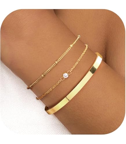 Vesavifaka Gold Armband voor dames, niet verkleurend, 14K goud vergulde brede armbanden, gouden sieraden voor dames, gouden armring, Cubaanse touw papierclip kralenarmband Vesavifaka Gold Armband voor dames, niet verkleurend, 14K goud vergulde brede armbanden, gouden sieraden voor dames, gouden armring, Cubaanse touw papierclip kralenarmband