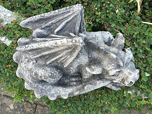 Steinfigur Gartenfigur Drache Flugdrache Gargoyle Garten Teich Deko L32cm 6,9kg - 4