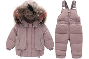 LCIGIA Jungen Skianzug Kinder Schneeanzug mit Pelzkragen Kapuze Mädchen Zweiteiliges Bekleidungssets Skijacke + Skihose Verdickte Winterjacke Daunenjacke Daunen Hose