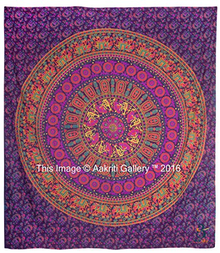 Tapestry Queen Purple Flower Beautiful Artwork Mandala Mandala Beach BedSpread Intricate Indian Bedspread Tapestries 92x82 Inches by Aakriti Gallery