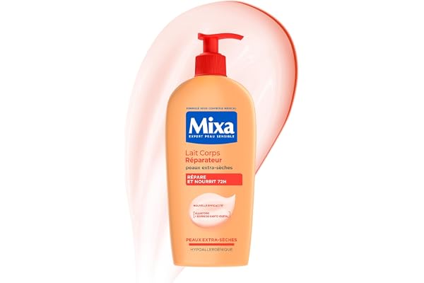 MIXA - Lait Corps Réparateur - Nutrition Intense 72H & Anti-Dessèchement - Allantoïne + Huiles de Karité & Abricot - Peaux Abîmées ou Extra-Sèches - 400ml