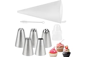 LAKIGOES Beccucci Sac a Poche Professionali, 5 Pezzi Decorazione Torte Set,Beccucci in Acciaio Inox, Bocchette Sac a Poche, Beccuccio Sacca a Poche Grandi per Piping per Decorare Cupcakes,Torte