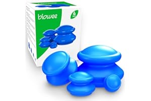 PUREPOWER Biowee Bańki Chińskie Silikonowe Niebieskie 4 Sztuki | Bańki Gumowe Antycellulitowe 4 szt do Masażu Ciała i Twarzy | Cupping Set Zestaw Do Masażu Do Rozluźnienia Mięśni