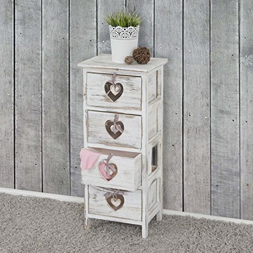 Kommode Forli, Schubladenkommode Schrank, 4 Schubladen mit Herzen 70x29x25cm, Shabby-Look, Vintage - 2